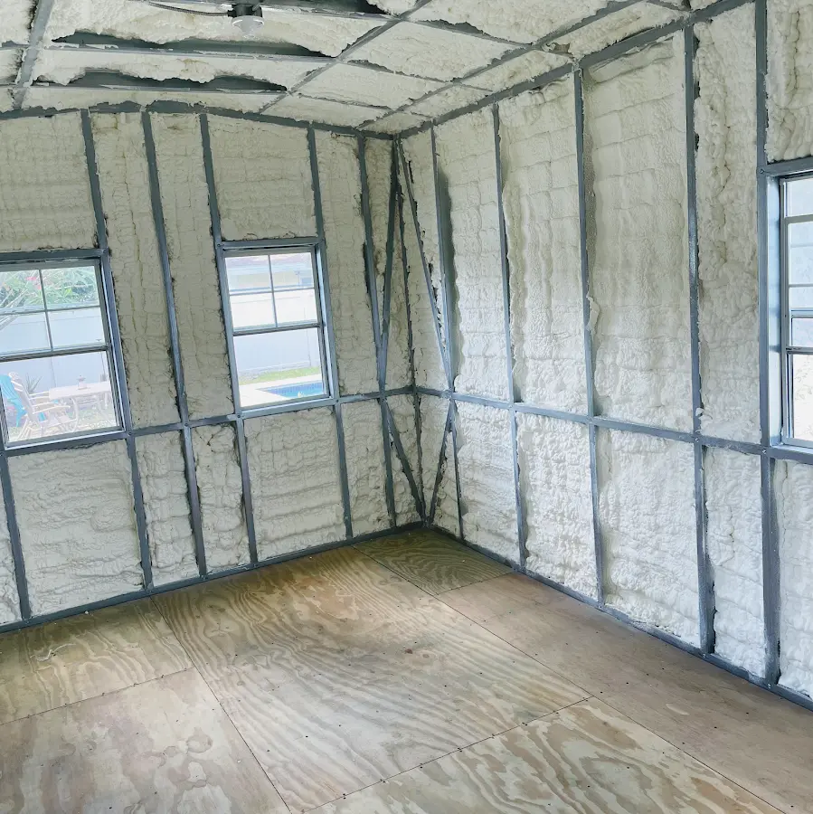 Closed-cell spray foam insulation applied to wall cavities in a residential project in St. Paul Park